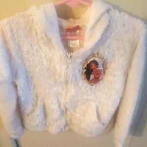 Disney Kids White Fuzzy Hooded Jacket with Princess Elena Of AValor Patch